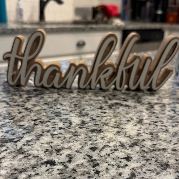 Thankful Wooden Tabletop Sign - Neutral Brown and White - Picture 1 of 1